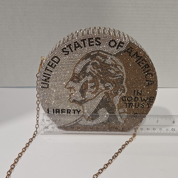 Coin-Shaped Rhinestone Clutch - Picture 4 of 7